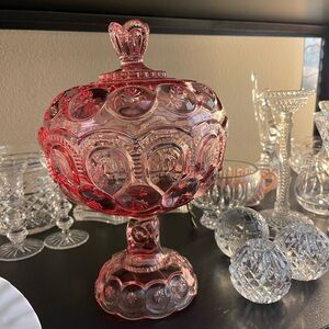 14”Pink candy dish moon and stars , Rare lidded compote pick up in Orange ,CA
